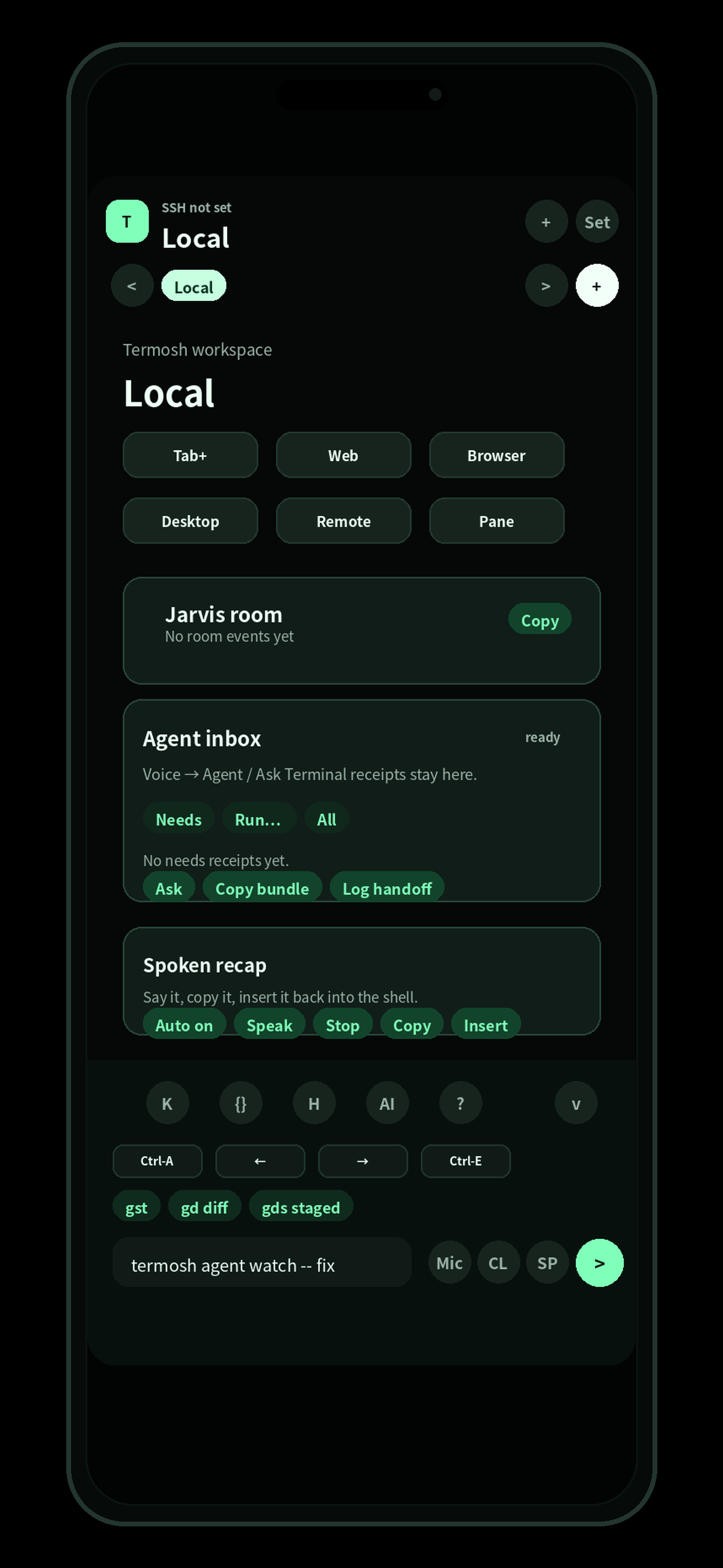 Termosh workspace screen